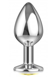 Малая серебристая анальная пробка Diamond Yellow Sparkle Small с жёлтым кристаллом - 7 см. - Lola Games - купить с доставкой в Калининграде