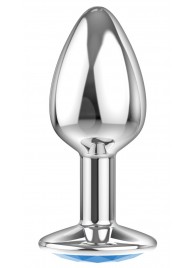 Малая серебристая анальная пробка Diamond Light blue Sparkle Small с голубым кристаллом - 7 см. - Lola Games - купить с доставкой в Калининграде