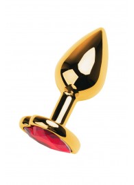 Золотистая анальная пробка с кристаллом-сердцем - 7,5 см. - ToyFa - купить с доставкой в Калининграде