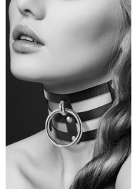 Чёрный тройной чокер с большим кольцом - Bijoux Pour Toi - купить с доставкой в Калининграде