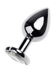 Серебристая анальная пробка с прозрачным кристаллом-сердцем - 8 см. - ToyFa - купить с доставкой в Калининграде