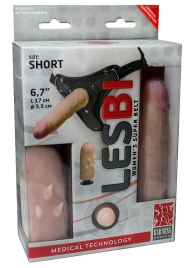 Телесный поясной страпон LESBI с вагинальной пробкой - 17 см. - LOVETOY (А-Полимер) - купить с доставкой в Калининграде