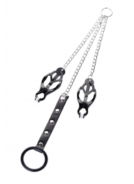 Черно-серебристые зажимы для сосков с кольцом для пениса TOYFA Metal - ToyFa - купить с доставкой в Калининграде