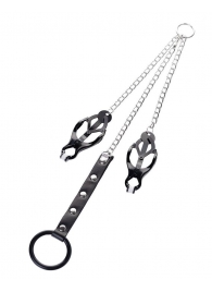 Черно-серебристые зажимы для сосков с кольцом для пениса TOYFA Metal - ToyFa - купить с доставкой в Калининграде