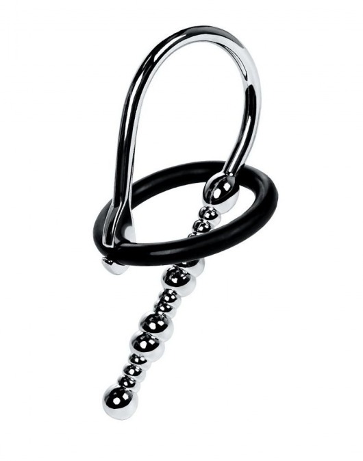 Серебристый уретральный плаг-бусины TOYFA Metal с мягким фиксириющим кольцом - ToyFa - купить с доставкой в Калининграде