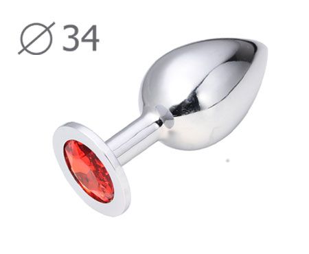 Коническая серебристая анальная втулка с красным кристаллом - 8,2 см. - Anal Jewelry Plug - купить с доставкой в Калининграде