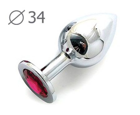 Коническая серебристая анальная втулка с малиновым кристаллом - 8,2 см. - Anal Jewelry Plug - купить с доставкой в Калининграде