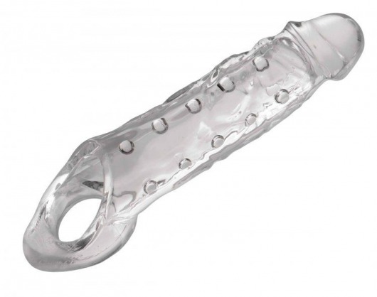 Прозразная закрытая насадка на пенис с поддержкой мошонки Clearly Ample Penis Enhancer - 22 см. - XR Brands - в Калининграде купить с доставкой