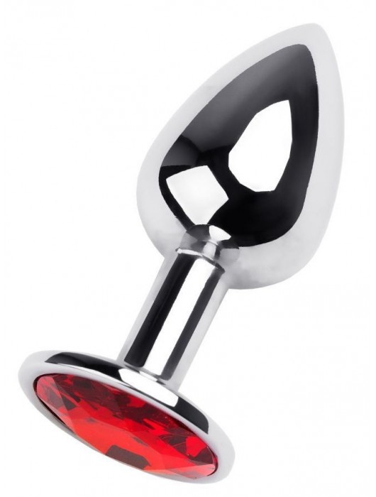 Маленькая коническая серебристая анальная пробка с красным кристаллом - 7 см. - ToyFa - купить с доставкой в Калининграде