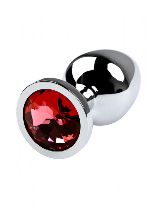 Серебристая коническая анальная пробка с красным кристаллом - 8 см. - ToyFa - купить с доставкой в Калининграде