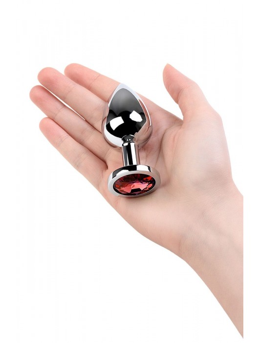 Серебристая коническая анальная пробка с красным кристаллом - 8 см. - ToyFa - купить с доставкой в Калининграде