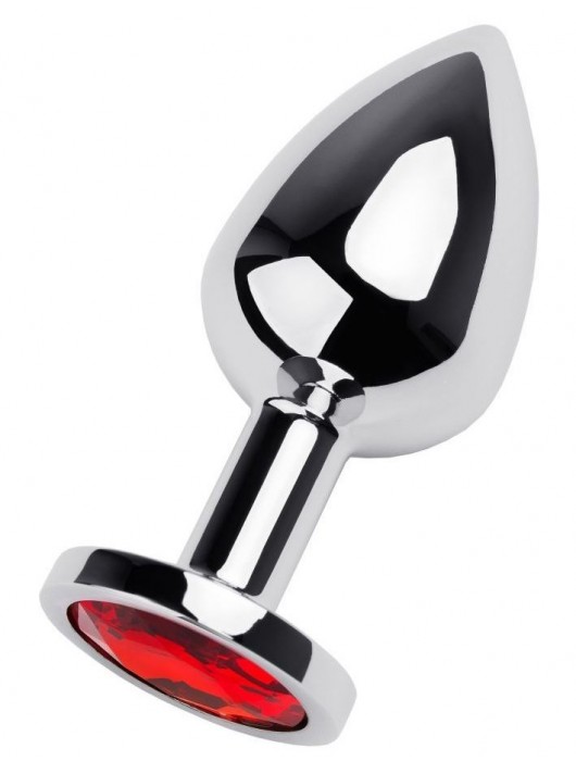 Серебристая коническая анальная пробка с красным кристаллом - 8 см. - ToyFa - купить с доставкой в Калининграде