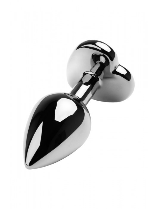 Серебристая коническая анальная пробка с красным кристаллом-сердечком - 7 см. - ToyFa - купить с доставкой в Калининграде