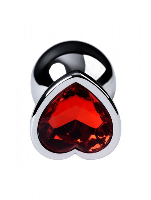 Серебристая коническая анальная пробка с красным кристаллом-сердечком - 7 см. - ToyFa - купить с доставкой в Калининграде