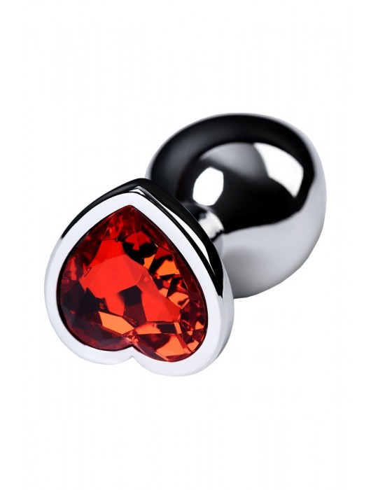 Серебристая коническая анальная пробка с красным кристаллом-сердечком - 7 см. - ToyFa - купить с доставкой в Калининграде