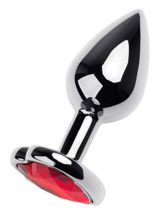 Серебристая коническая анальная пробка с красным кристаллом-сердечком - 7 см. - ToyFa - купить с доставкой в Калининграде