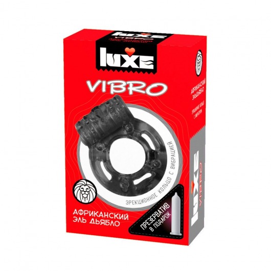 Чёрное эрекционное виброкольцо Luxe VIBRO  Африканский Эль Дьябло  + презерватив - Luxe - в Калининграде купить с доставкой