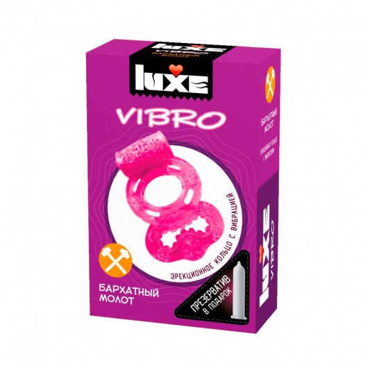 Розовое эрекционное виброкольцо Luxe VIBRO  Бархатный молот  + презерватив - Luxe - в Калининграде купить с доставкой