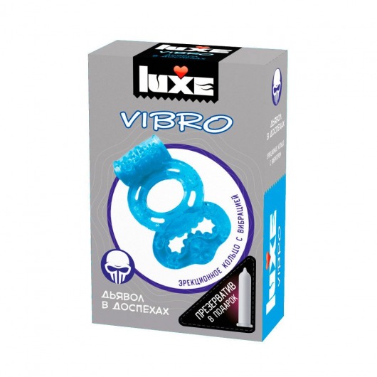Голубое эрекционное виброкольцо Luxe VIBRO  Дьявол в доспехах  + презерватив - Luxe - в Калининграде купить с доставкой