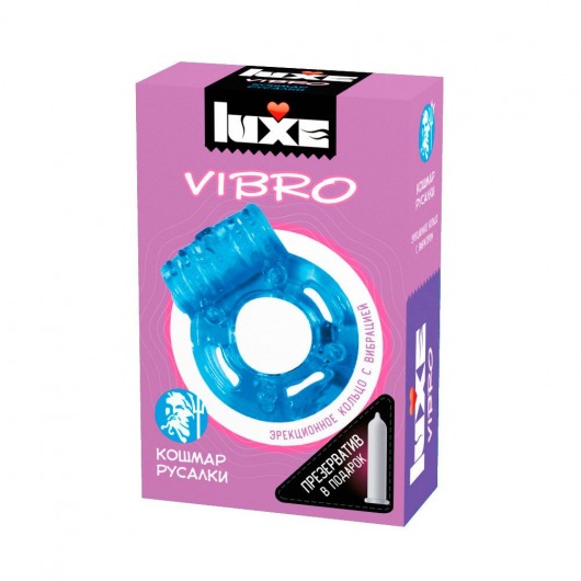 Голубое эрекционное виброкольцо Luxe VIBRO  Кошмар русалки  + презерватив - Luxe - в Калининграде купить с доставкой