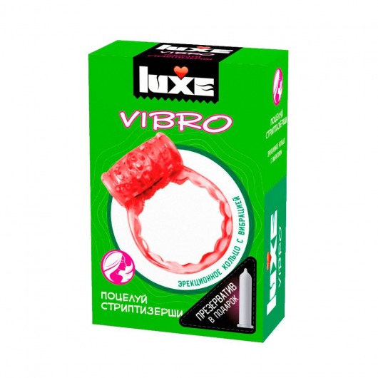 Розовое эрекционное виброкольцо Luxe VIBRO  Поцелуй стриптизёрши  + презерватив - Luxe - в Калининграде купить с доставкой