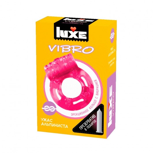 Розовое эрекционное виброкольцо Luxe VIBRO  Ужас Альпиниста  + презерватив - Luxe - в Калининграде купить с доставкой