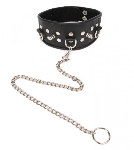 Черный ошейник с шипами и металлическим поводком-цепочкой - Notabu - купить с доставкой в Калининграде