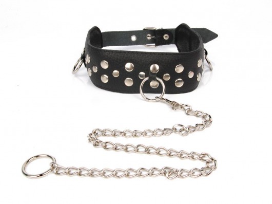 Черный ошейник с заклепками с металлическим поводком-цепочкой - Notabu - купить с доставкой в Калининграде
