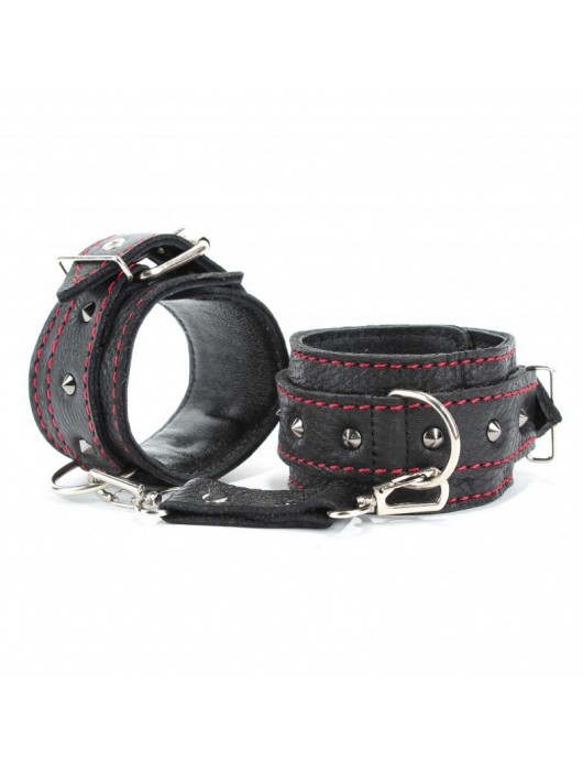 Черные оковы с шипами и контрастной строчкой - БДСМ Арсенал - купить с доставкой в Калининграде