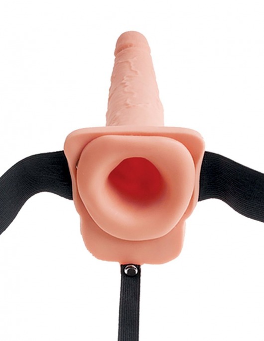 Телесный полый страпон с имитацией эякуляции 7.5  Hollow Squirting Strap-On with Balls Flesh - 21,6 см. - Pipedream - купить с доставкой в Калининграде