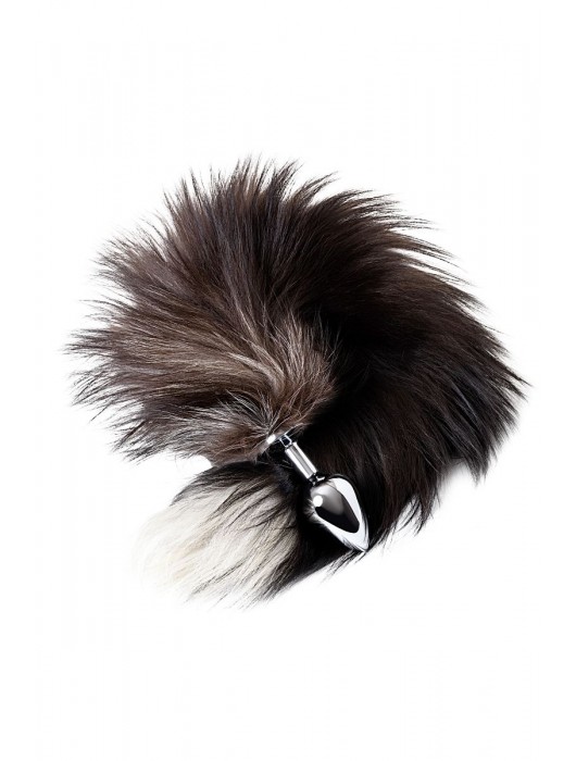 Серебристая металлическая анальная втулка с хвостом чернобурой лисы - размер S - ToyFa - купить с доставкой в Калининграде