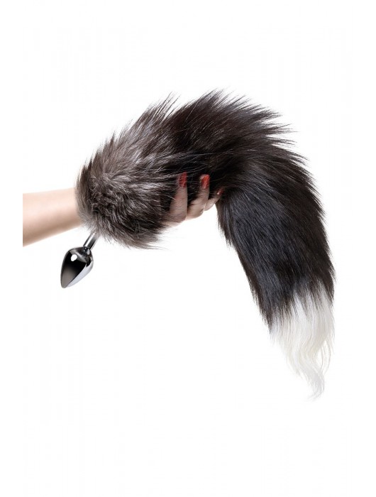 Серебристая металлическая анальная втулка с хвостом чернобурой лисы - размер S - ToyFa - купить с доставкой в Калининграде