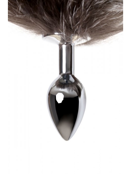 Серебристая металлическая анальная втулка с хвостом чернобурой лисы - размер S - ToyFa - купить с доставкой в Калининграде