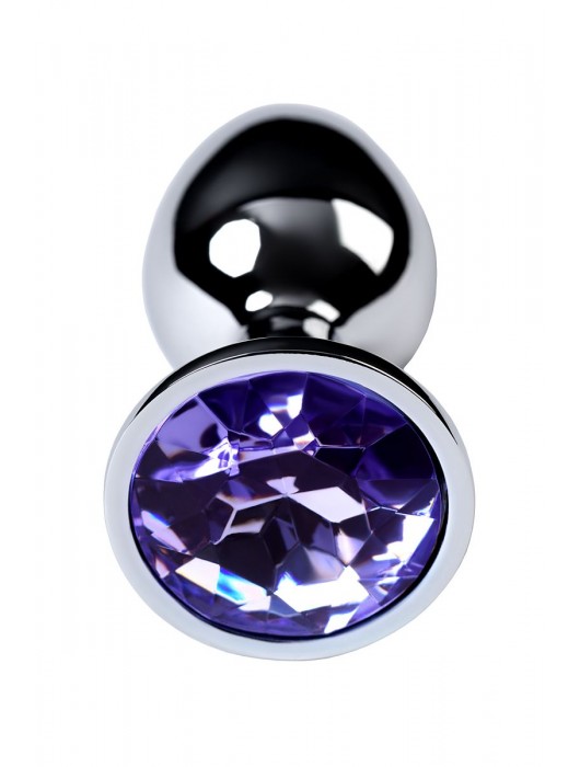 Серебристая конусовидная анальная пробка с фиолетовым кристаллом - 7 см. - ToyFa - купить с доставкой в Калининграде