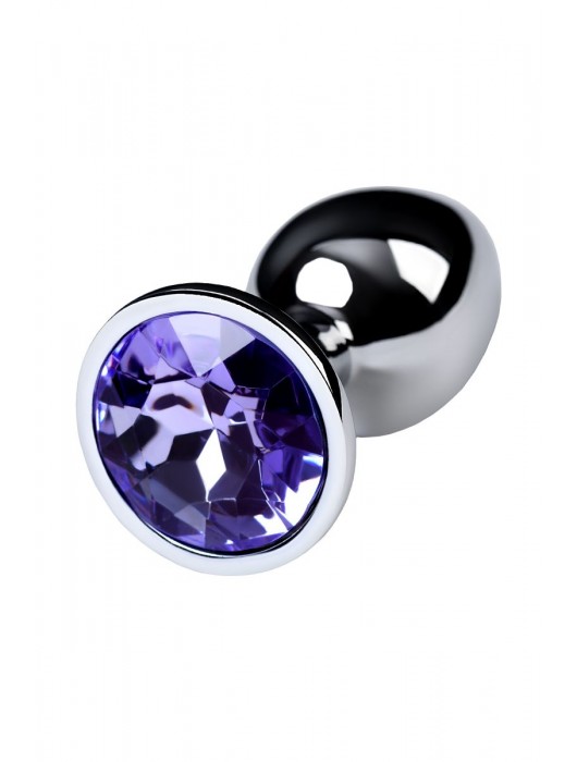 Серебристая конусовидная анальная пробка с фиолетовым кристаллом - 7 см. - ToyFa - купить с доставкой в Калининграде