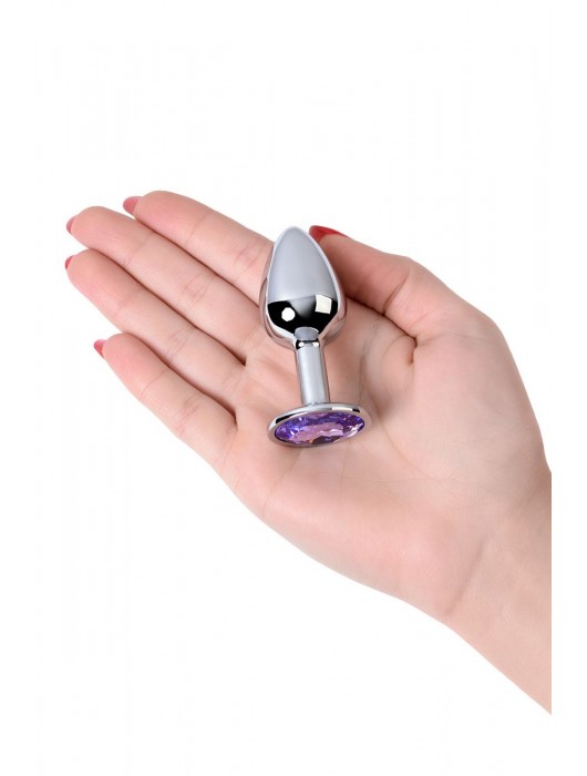 Серебристая конусовидная анальная пробка с фиолетовым кристаллом - 7 см. - ToyFa - купить с доставкой в Калининграде