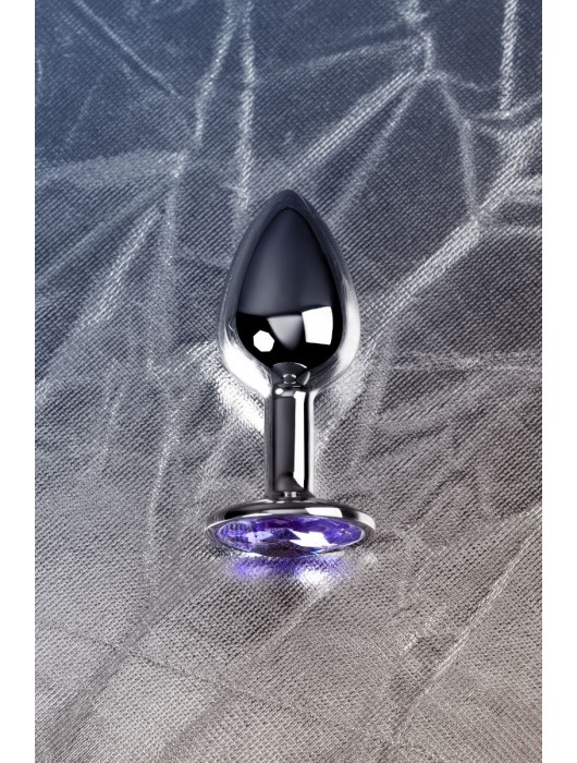 Серебристая конусовидная анальная пробка с фиолетовым кристаллом - 7 см. - ToyFa - купить с доставкой в Калининграде