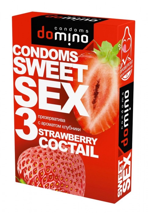 Презервативы для орального секса DOMINO Sweet Sex с ароматом клубничного коктейля  - 3 шт. - Domino - купить с доставкой в Калининграде