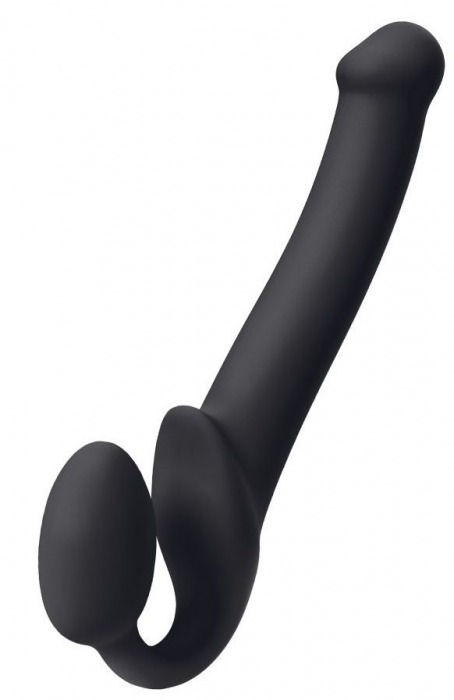 Черный безремневой страпон Silicone Bendable Strap-On M - Strap-on-me - купить с доставкой в Калининграде