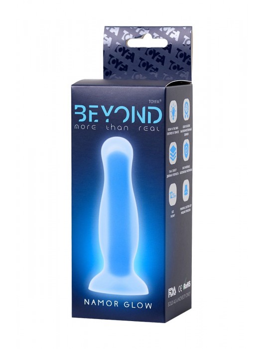 Голубая, светящаяся в темноте анальная втулка Namor Glow - 12,5 см. - ToyFa