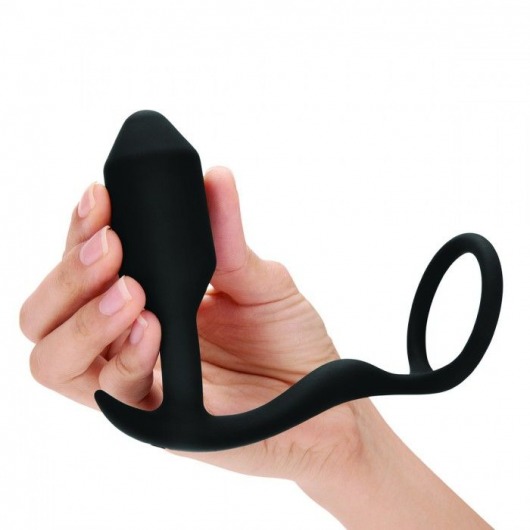 Черное эрекционное кольцо с анальным плагом Snug   Tug - b-Vibe - в Калининграде купить с доставкой