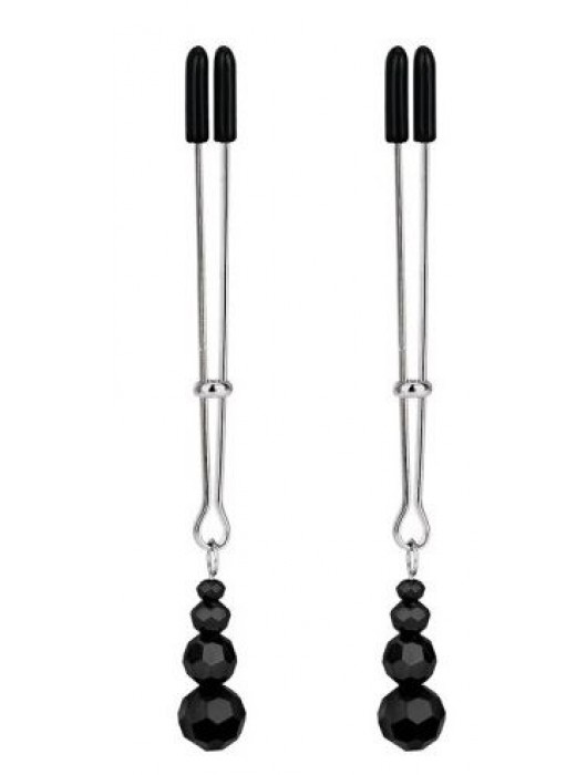 Регулируемые зажимы-пинцеты для сосков с черными бусинками - Lux Fetish - купить с доставкой в Калининграде