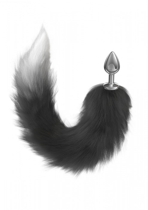 Серебристая анальная пробка с черным хвостом Galaxy - Lola Games - купить с доставкой в Калининграде