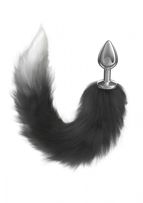 Серебристая анальная пробка с черным хвостом Starlit - Lola Games - купить с доставкой в Калининграде