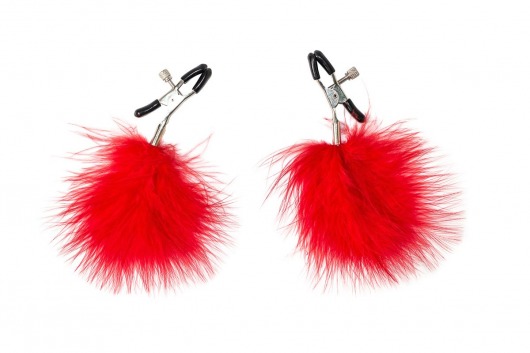 Зажимы на соски с красным пухом Euphoric - Lola Games - купить с доставкой в Калининграде