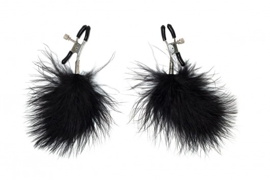 Зажимы на соски с черным пухом Euphoric - Lola Games - купить с доставкой в Калининграде