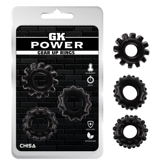 Набор из 3 черных эрекционных колец Gear Up Rings - Chisa - в Калининграде купить с доставкой