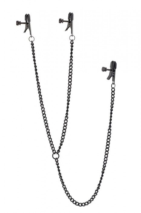 Черные зажимы на соски и клитор на цепочке DELUXE NIPPLE   CLIT CLAMPS - Dream Toys - купить с доставкой в Калининграде
