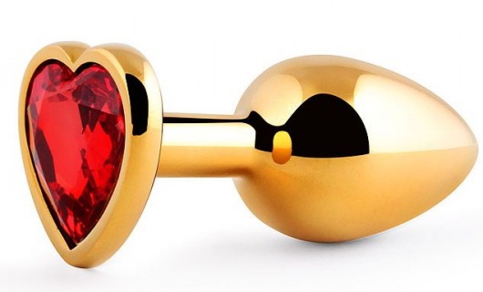 Золотистая анальная пробка с красным стразом-сердечком - 8 см. - Anal Jewelry Plug - купить с доставкой в Калининграде
