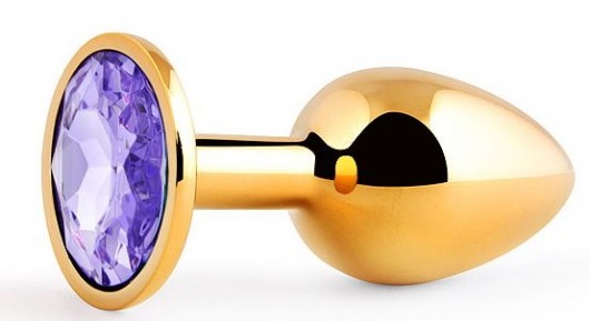 Золотистая анальная пробка с фиолетовым стразом - 7,2 см. - Anal Jewelry Plug - купить с доставкой в Калининграде